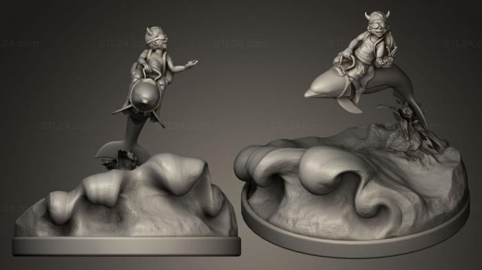 Статуэтки герои, монстры и демоны (Плохой мальчик и дельфин, STKM_0005) 3D модель для ЧПУ станка